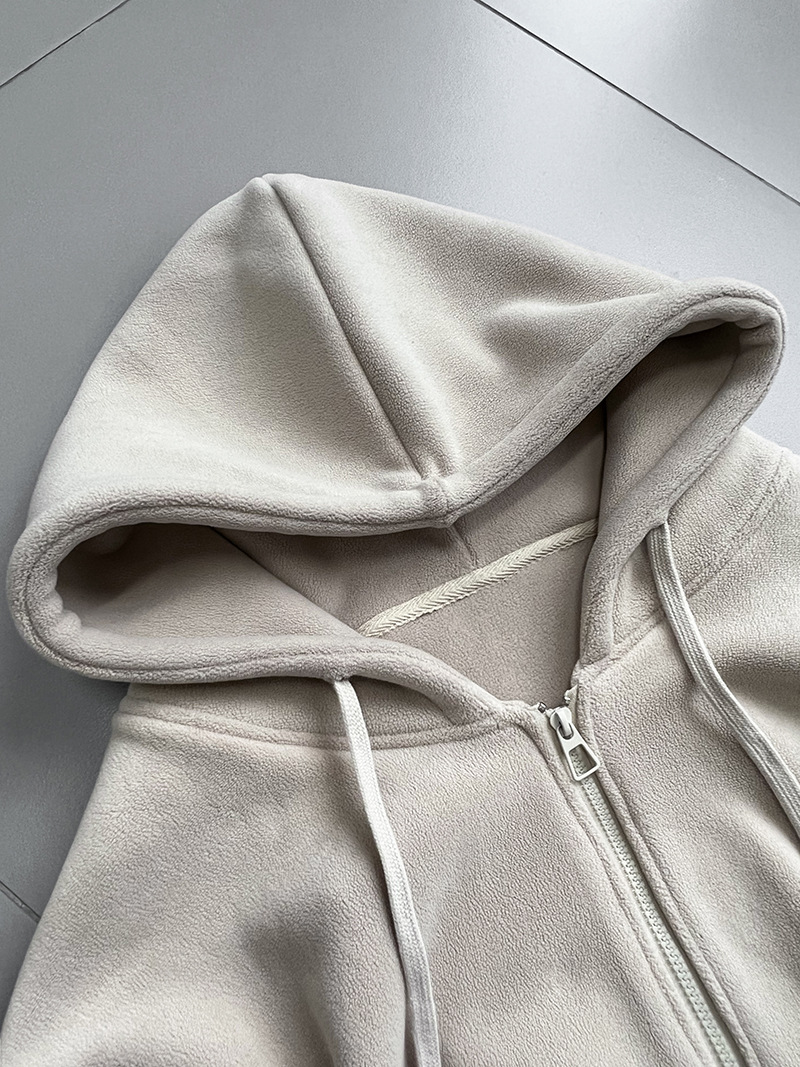 Lazy zip coat plus velvet loose hoodie for women
