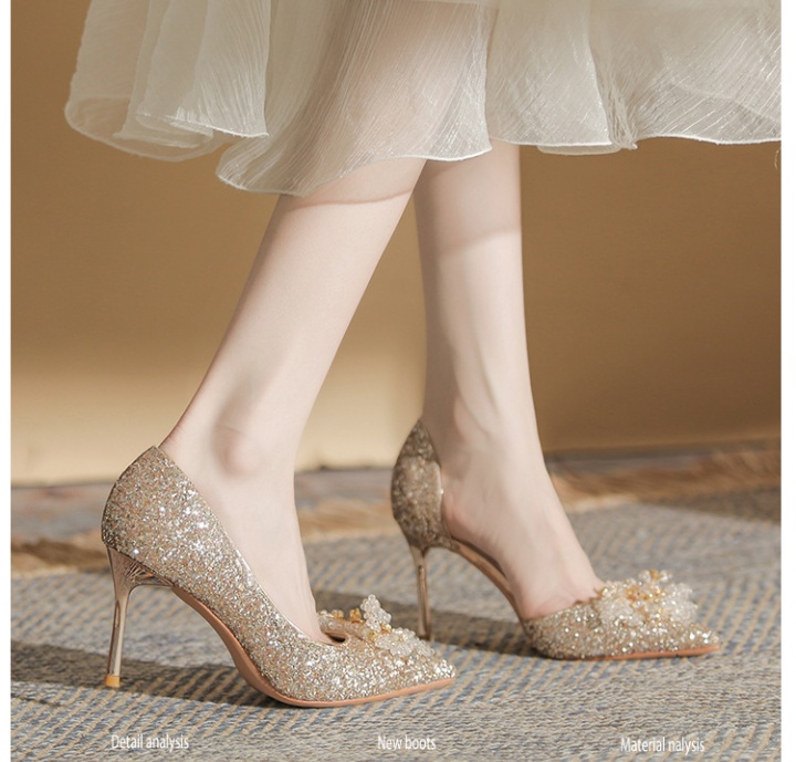 Pointed low wedding shoes fine-root shoes for women