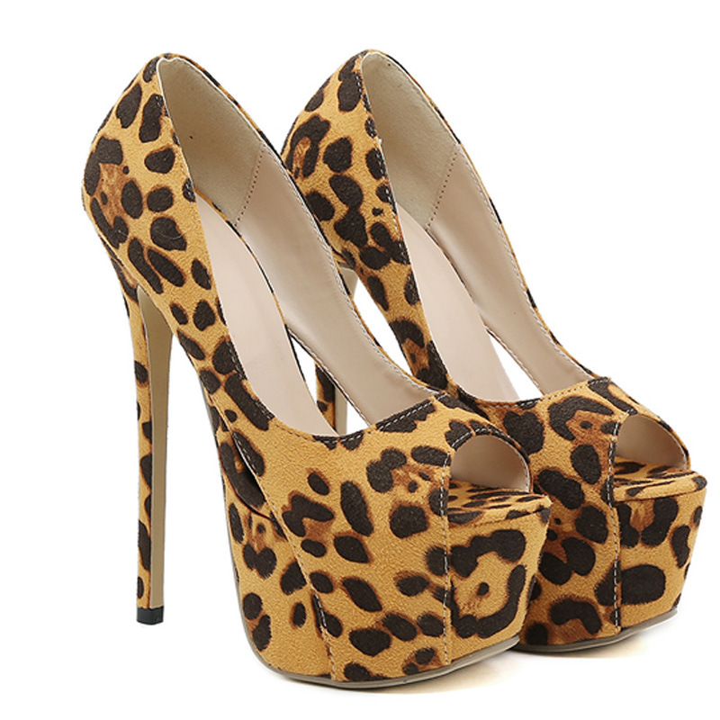 Leopard ladies high-heeled shoes low fine-root shoes for women