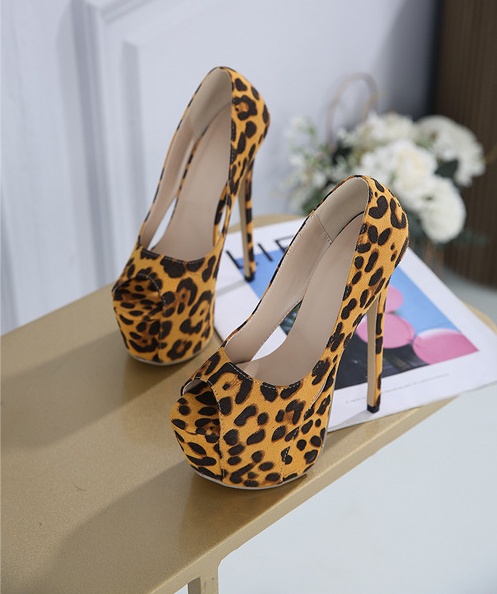 Leopard ladies high-heeled shoes low fine-root shoes for women