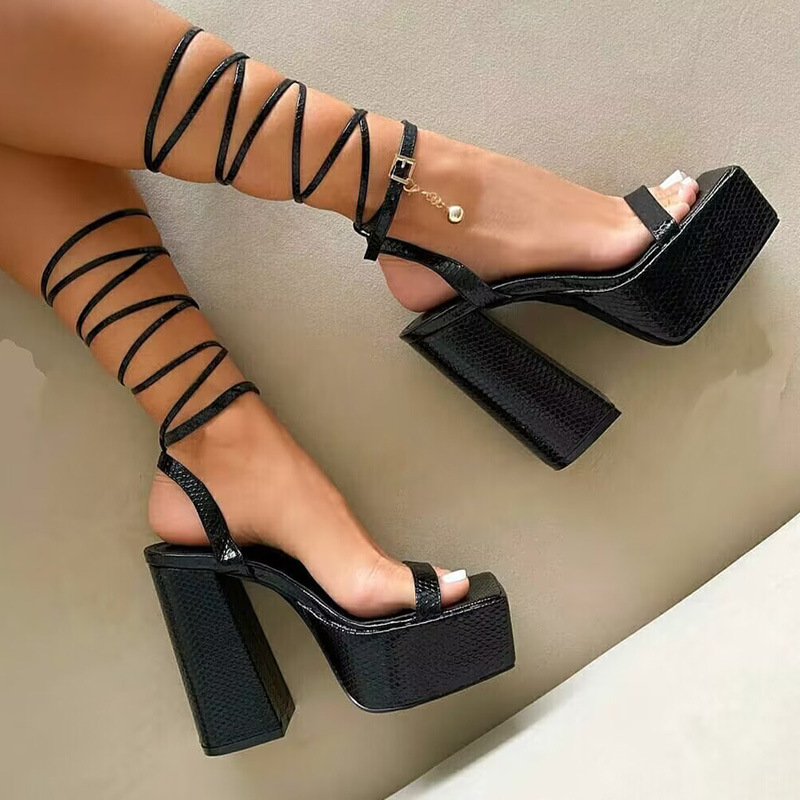 European style high-heeled thick sandals