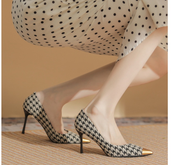 Metal shoes low high-heeled shoes for women