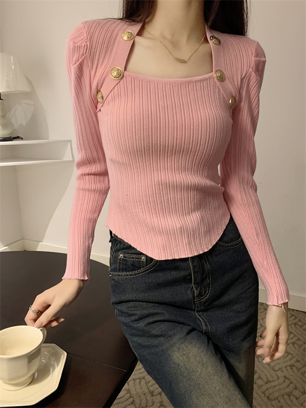 Unique square collar bottoming shirt knitted sweater