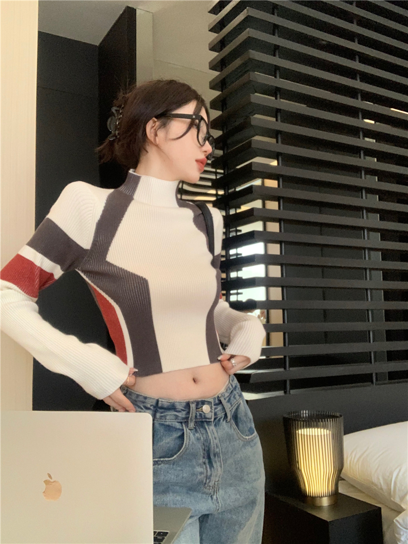 Winter long sleeve tops navel sweater for women