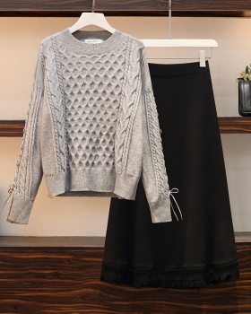 Slim knitted skirt fat fashion sweater a set for women