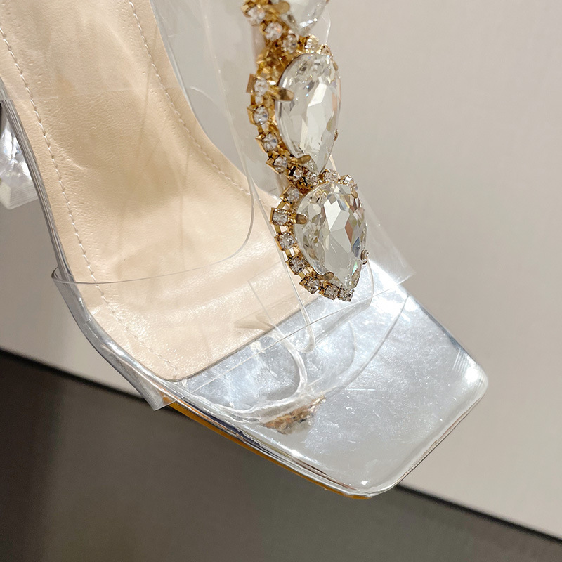 Transparent thick sandals sexy rhinestone shoes for women