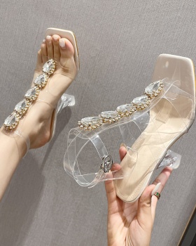 Transparent thick sandals sexy rhinestone shoes for women
