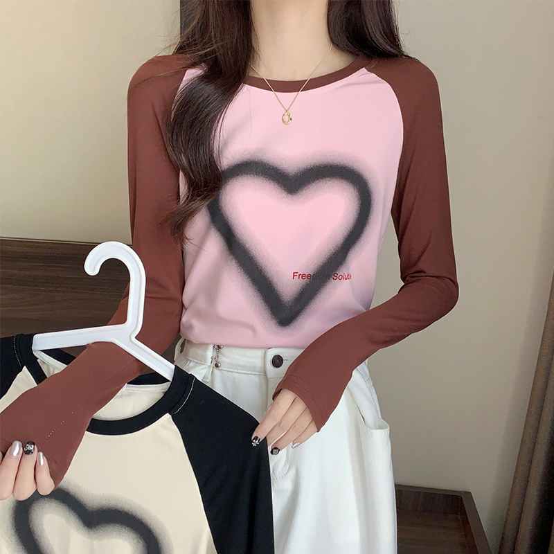 Autumn long sleeve tops heart printing T-shirt for women