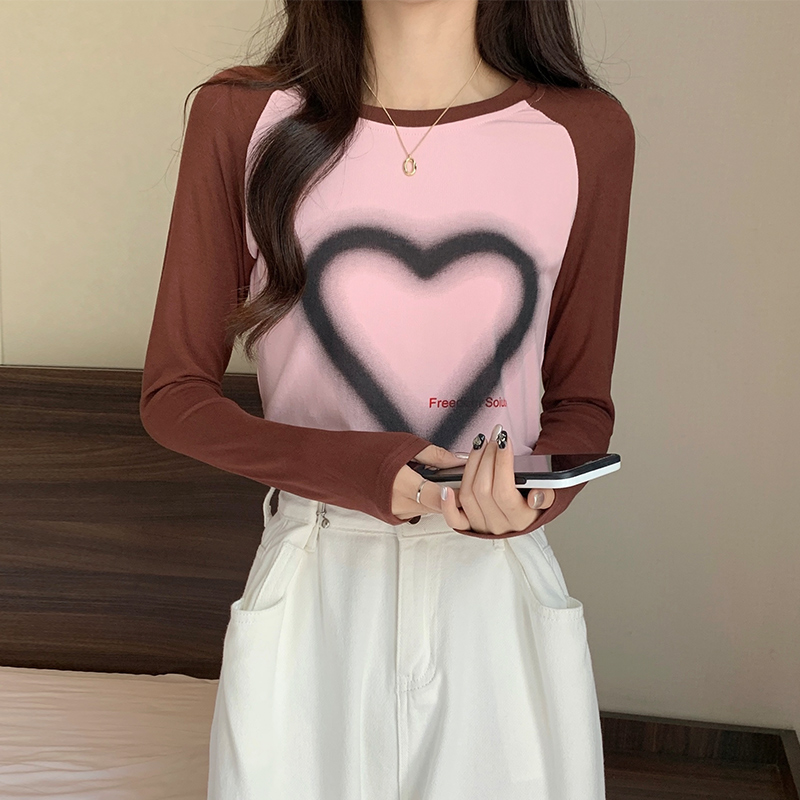 Autumn long sleeve tops heart printing T-shirt for women