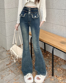 High waist burr flare pants spring jeans for women