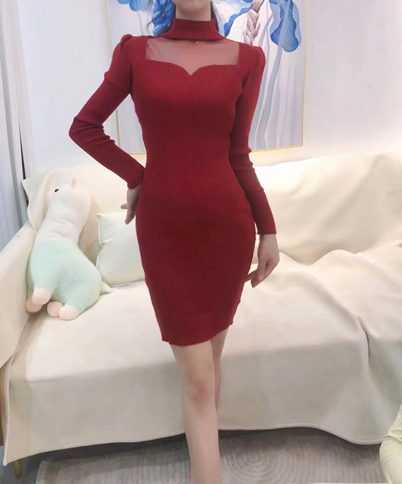 Temperament France style knitted sexy slim dress
