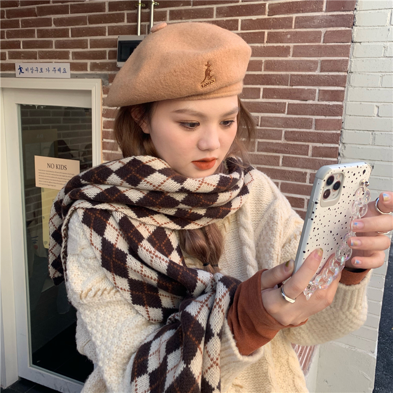 Retro scarf shawl plaid knitted scarves for women