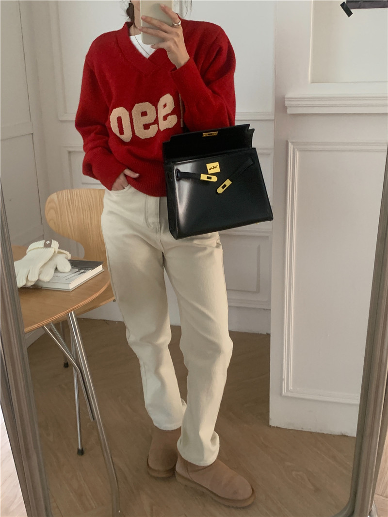 Pullover Korean style digital college style V-neck sweater