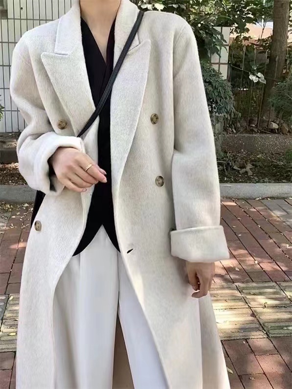 Loose long overcoat winter two-sided cashmere woolen coat