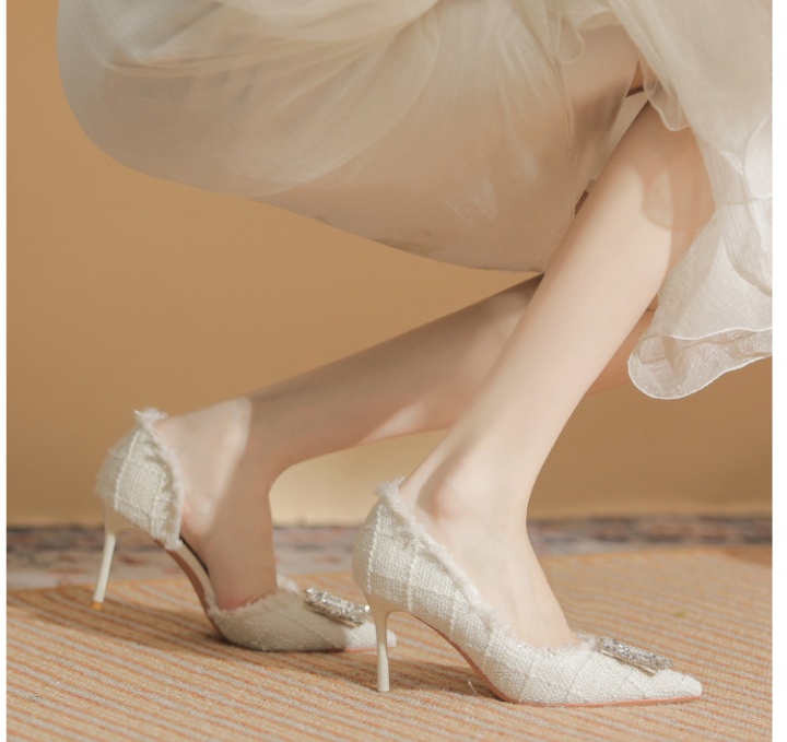 Sheepskin pointed high-heeled shoes rhinestone shoes