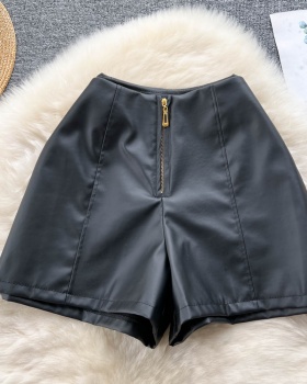 High waist shorts all-match leather pants for women