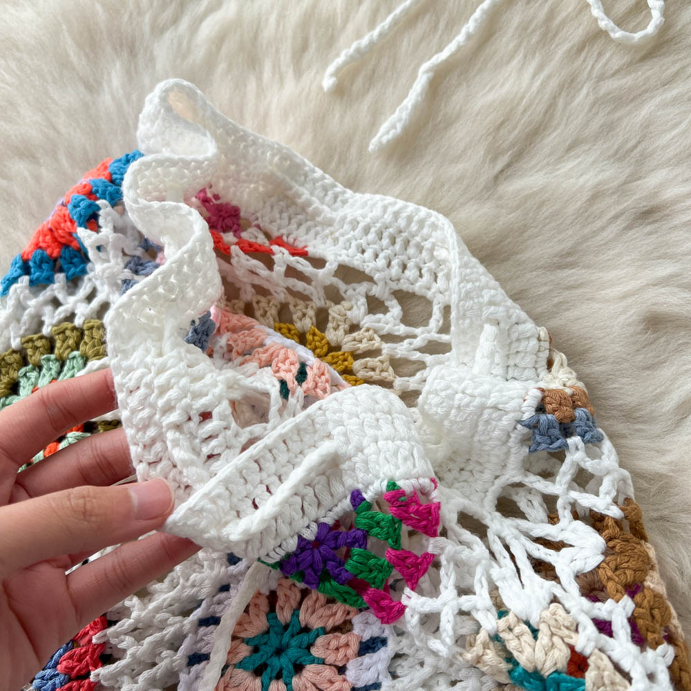 V-neck crochet short skirt knitted halter tops 2pcs set