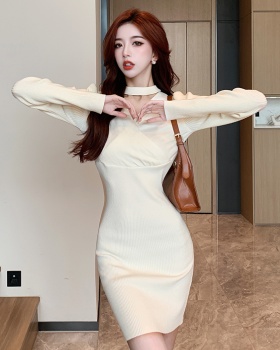 V-neck halter winter sweater dress knitted unique sexy dress