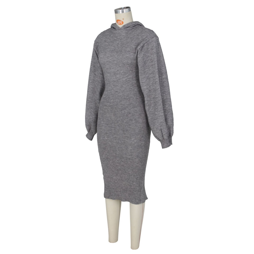Hooded fashion knitted dress spring after the split long dress