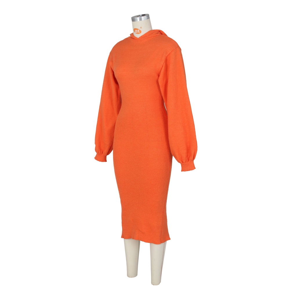 Hooded fashion knitted dress spring after the split long dress