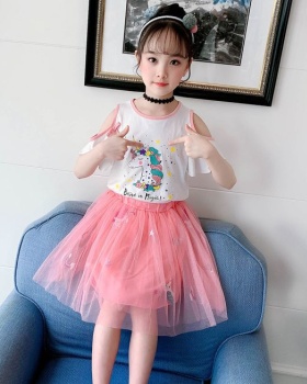 Short sleeve child skirt Western style girl dress
