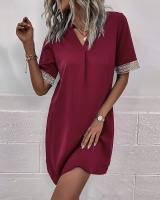 Spring and summer V-neck pure vacation loose dress