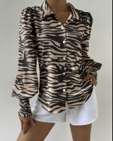 Leopard sexy all-match shirt vacation Casual tops for women