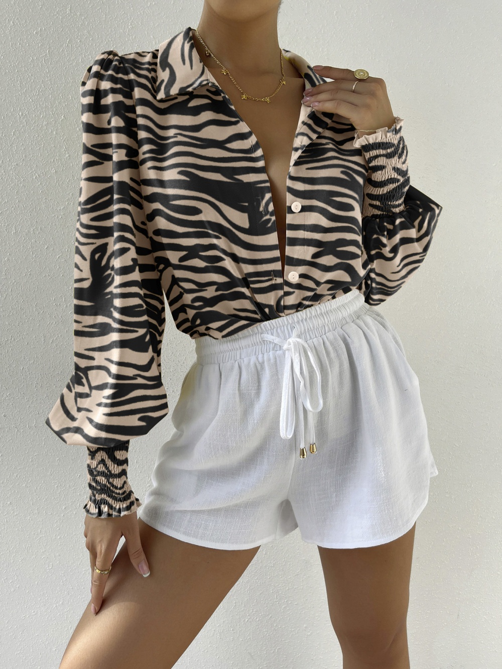 Leopard sexy all-match shirt vacation Casual tops for women