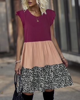 Spring and summer pinched waist slim leopard dress