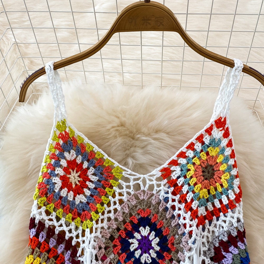 Mixed colors tassels vest sling skirt 2pcs set