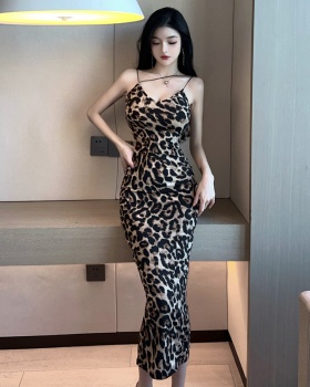 Long sleeveless formal dress leopard sexy dress