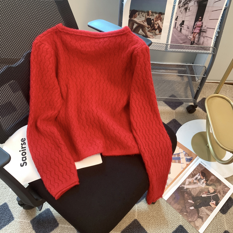Fashion and elegant spring thick sweater short red coat
