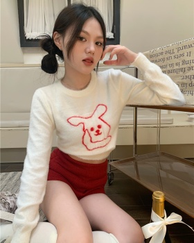Short embroidery rabbit pullover sweater