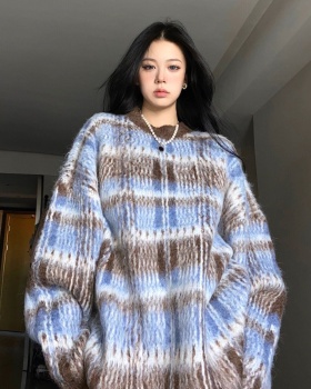 Lazy loose retro plaid pullover sweater for women