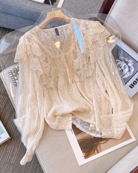 Large yard hollow bottoming shirt lace tops for women