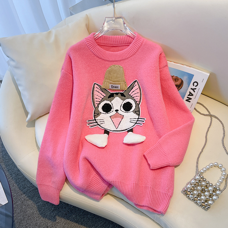 Knitted cartoon tops inside the ride sweater for women