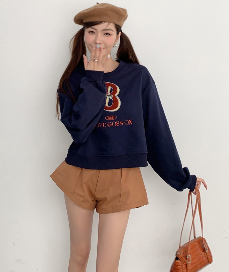 Winter letters all-match tops round neck loose retro hoodie