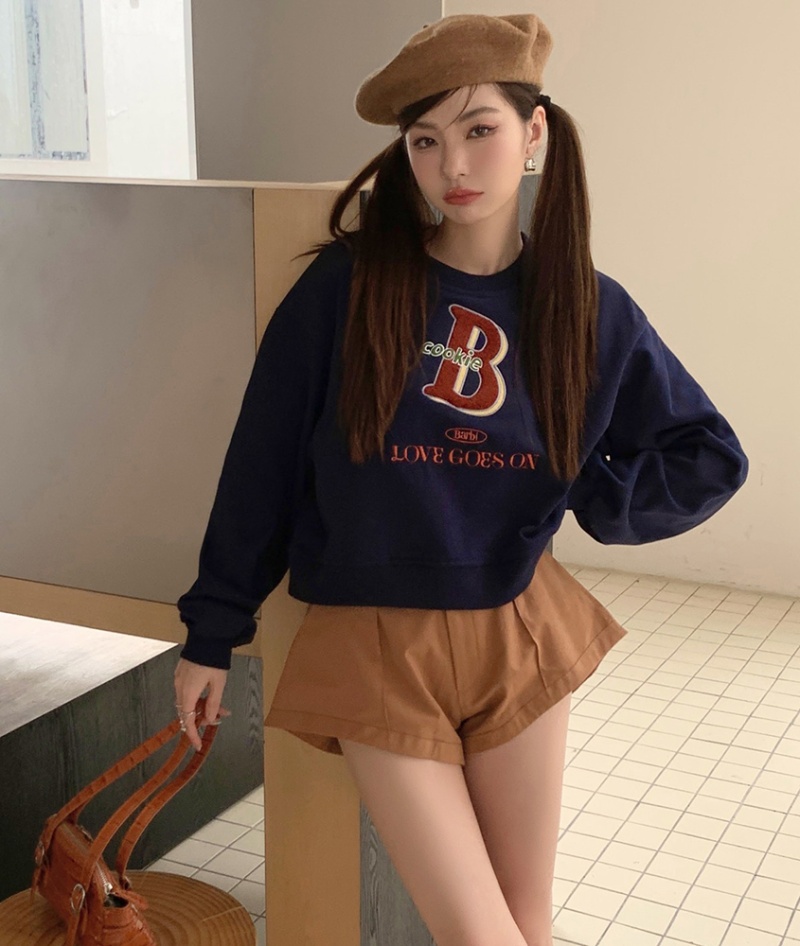 Winter letters all-match tops round neck loose retro hoodie