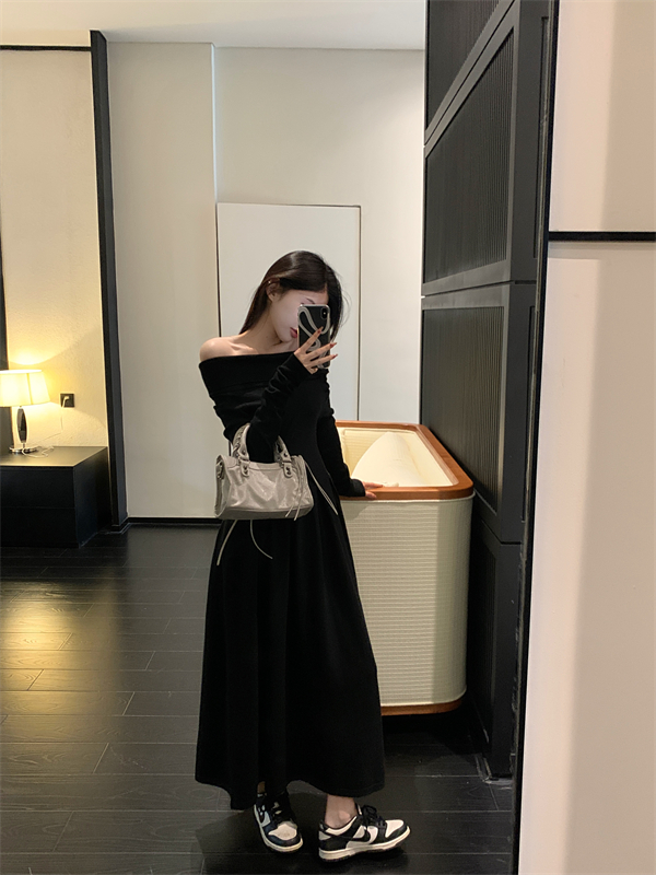 Exceed knee France style sweater dress long dress