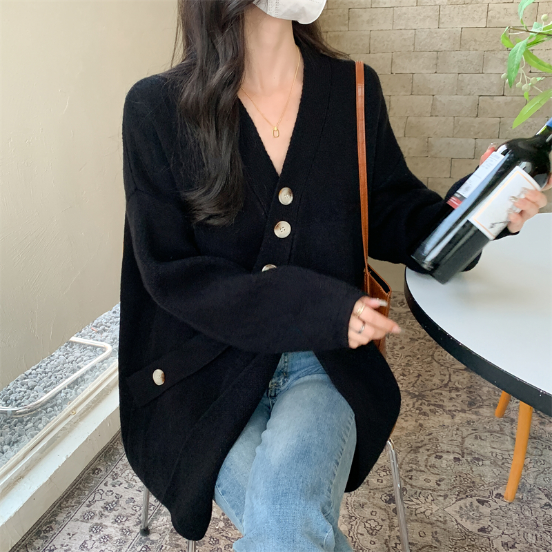 Autumn and winter V-neck thick coat slim lazy tops