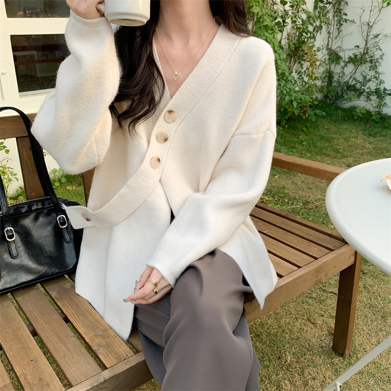 Autumn and winter V-neck thick coat slim lazy tops