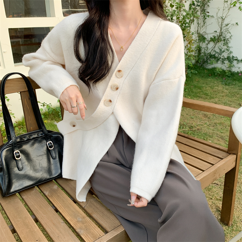 Autumn and winter V-neck thick coat slim lazy tops