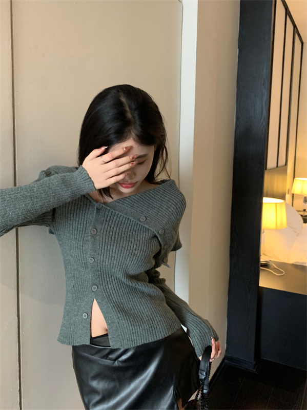 Unique horizontal collar bottoming shirt France style sweater