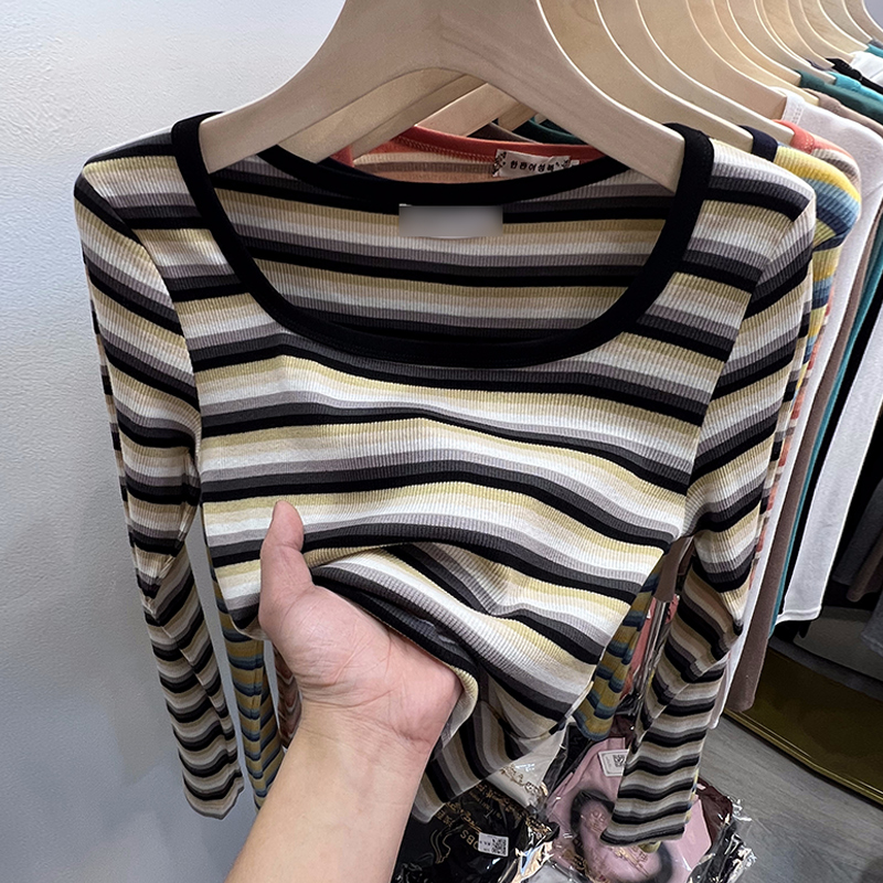 Long sleeve tops screw thread bottoming shirt for women