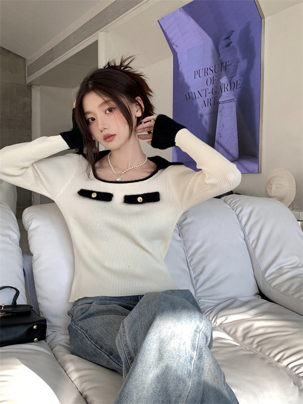 Square collar bottoming shirt sweater for women