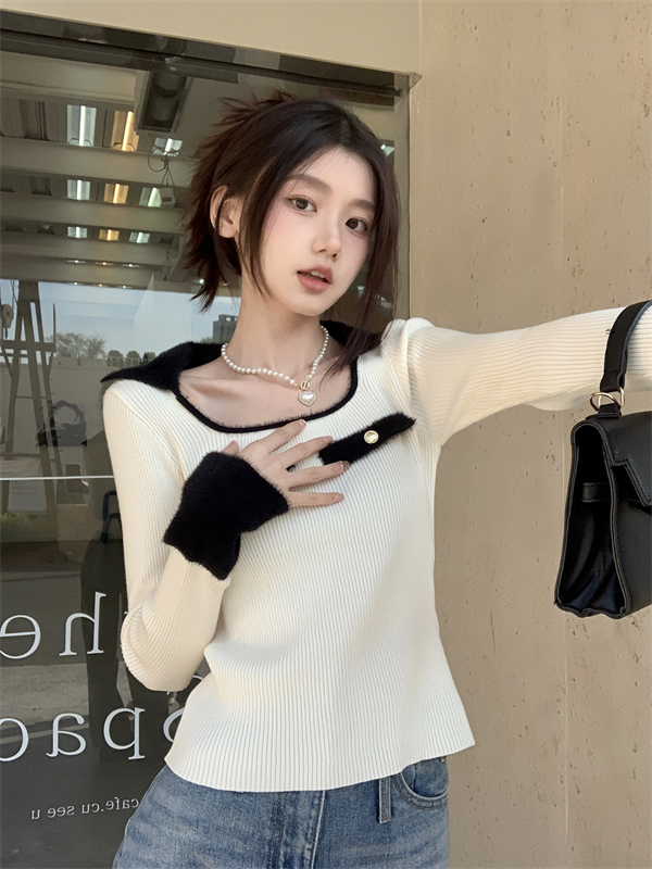 Square collar bottoming shirt sweater for women