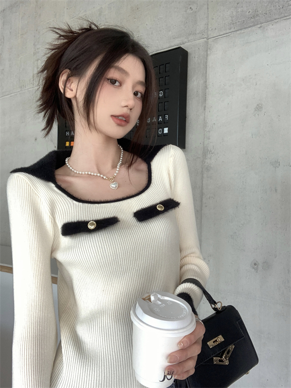 Square collar bottoming shirt sweater for women