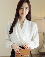 Korean style V-neck shirt slim satin chiffon shirt