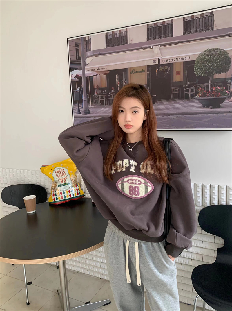 Letters autumn coat thick retro hoodie for women