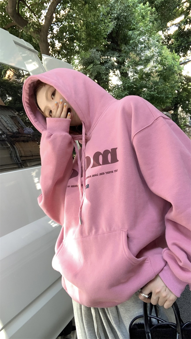 Printing letters hooded all-match loose hoodie